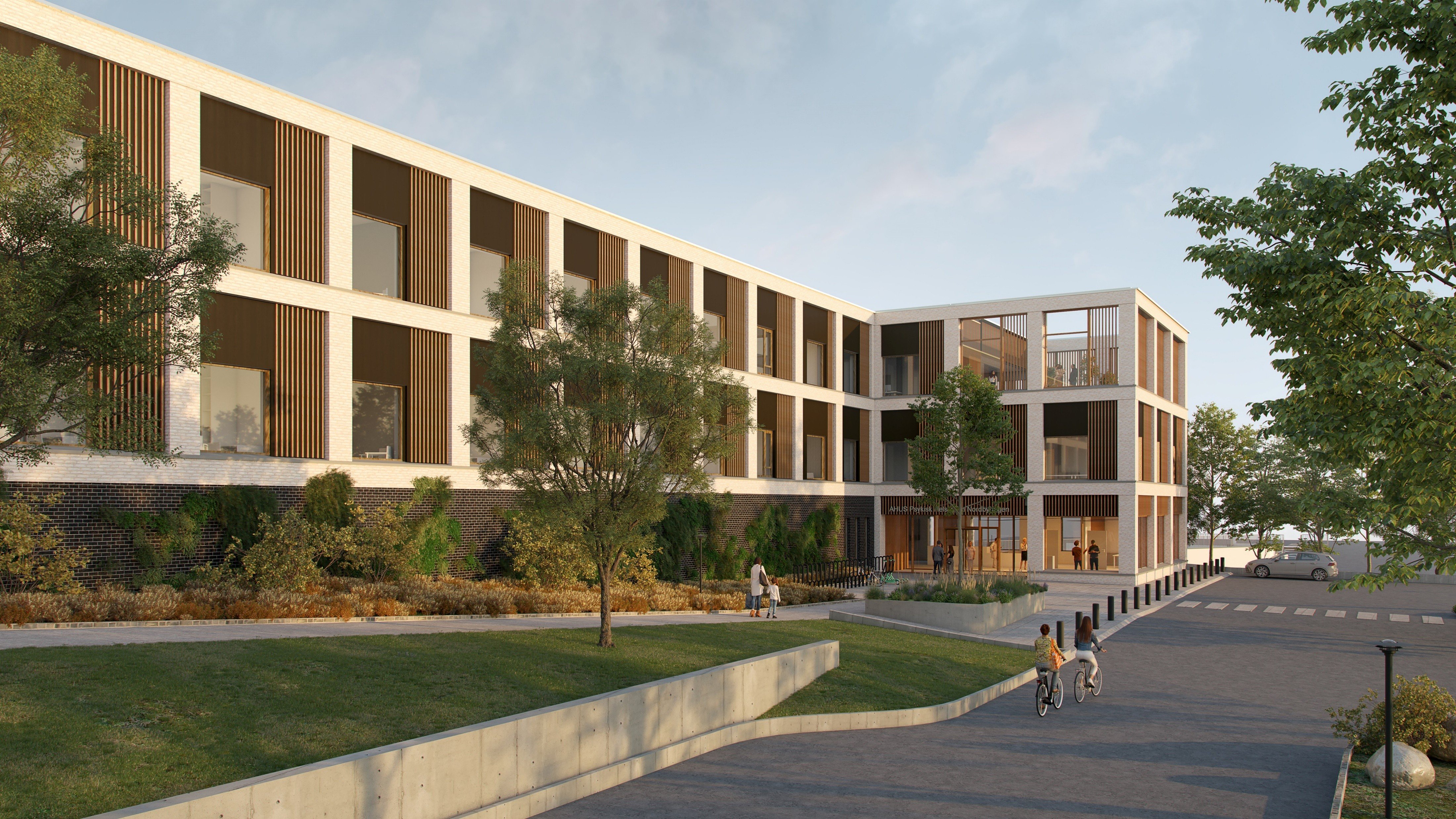 En bygning med gate og trær