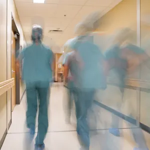 A group of people in a hallway