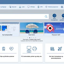 Forsiden til nettsiden for fagsystemet Min Sykehuspartner, med mange ulike artikler og lenker. Foto.